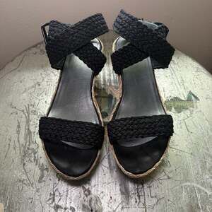 Stuart Weitzman Black Woven Espadrille Wedge Sandals Size 38.5